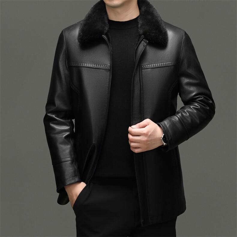 BG-XL16海宁山羊皮真皮皮衣男水貂内胆皮夹克保暖外套男装图片