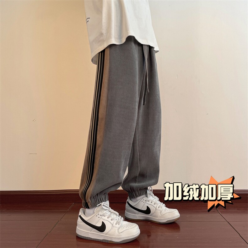 欧棉绒条纹裤子男款春秋季oversize运动卫裤大码宽松束脚休闲长裤,男装卫衣,电商C305A