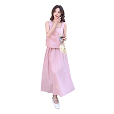 粉色超好看无袖背心套装裙女2025夏季新款法式温柔风半身裙两件套，女装套装/套裙，2C032