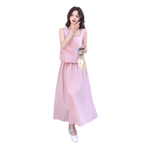 粉色超好看无袖背心套装裙女2025夏季新款法式温柔风半身裙两件套图片