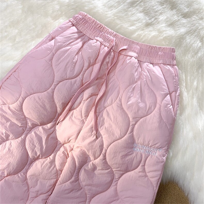 重磅冬季加棉防水拼接羊羔绒棉裤男女款纯色菱格刺绣夹棉保暖裤子,男装棉裤,星座506B