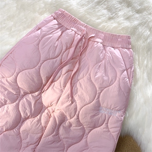 重磅冬季加棉防水拼接羊羔绒棉裤男女款纯色菱格刺绣夹棉保暖裤子图片