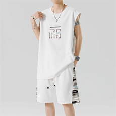 新中式风夏季2025背心短裤一套潮牌休闲套装XZ301b-2-TZ15TP38，男装背心/马甲，星座301B-2（原A443-1）