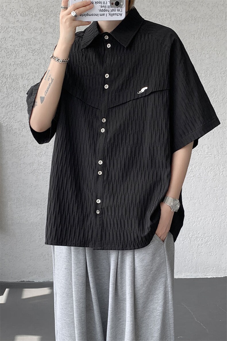 CS1140特-特批40控78肌理纹oversize宽松情侣短袖短袖大码衬衫,男装T恤,电商A059