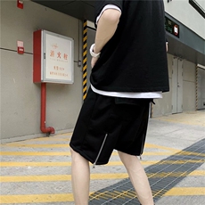 日系高街后拉链短裤男痞帅学生五分抽绳直筒运动阔腿裤K840-P28，男装休闲裤，星座512-2