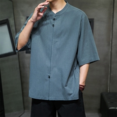 2023风男装盘扣唐装汉服五分袖短袖衬衫A203A-6809，男装T恤，星座815-1（原A203A）