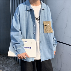 韩版潮流休闲工装衬衣春ins潮牌痞帅宽松牛仔衬衫外套W441-P50，男装衬衫，星座512-2