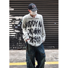 复古黑红撞色仿貂毛字母毛衣男女宽松慵懒针织衫情侣上衣MY9539，男装针织衫/毛衣，星座1116A（原606A-3）