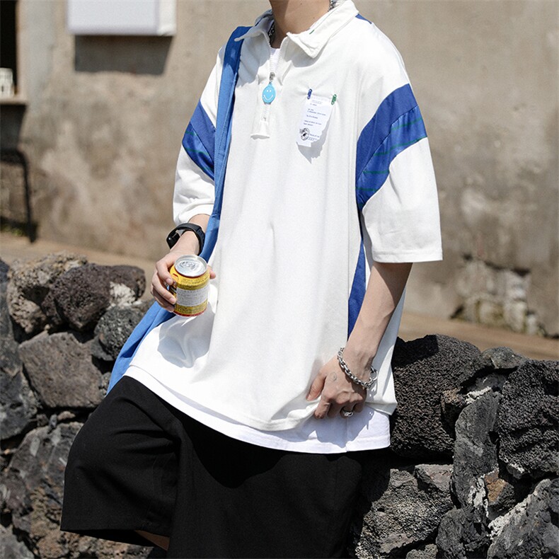 韩版潮流polo衫男短袖拼色2023夏季新款ins宽松学生衬衫W2741-P31图片