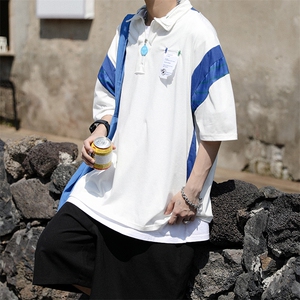 韩版潮流polo衫男短袖拼色2023夏季新款ins宽松学生衬衫W2741-P31图片