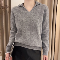 时尚女装七针一线羊毛连帽衫显瘦百搭V领毛衣舒适保暖秋冬季新款，女装羊毛衫，臻纶羊绒