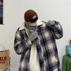 羊毛羔外套男冬装加绒复古格子棉衣oversize棉服男士W6144-P79，男装棉衣，星座512-2