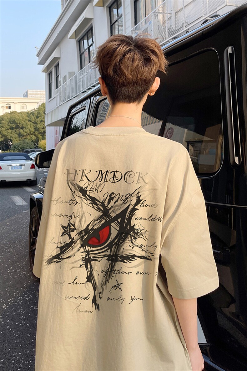 图案已注册夏季新款高街宽松短袖T恤男潮落肩半袖体恤衫D092/P25,男装T恤,电商B209