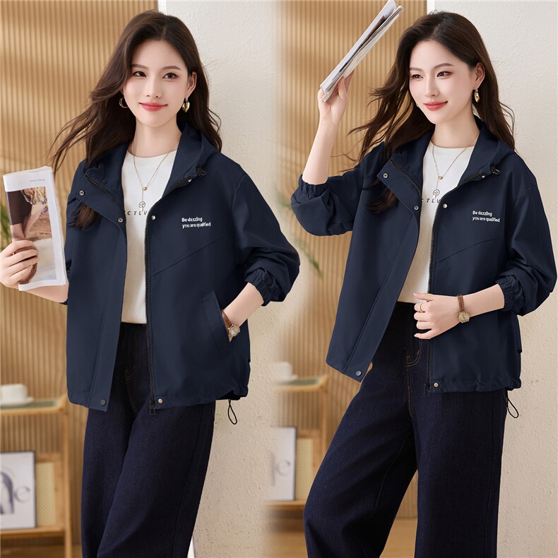 现货大货已出！！2025秋季女装新款时尚休闲刺绣字母连帽外套,女装短外套,以桐