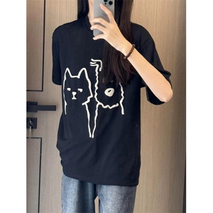 T0624-P25 儿童简笔画纯棉卡通印花短袖 男女款学生百搭上衣图片