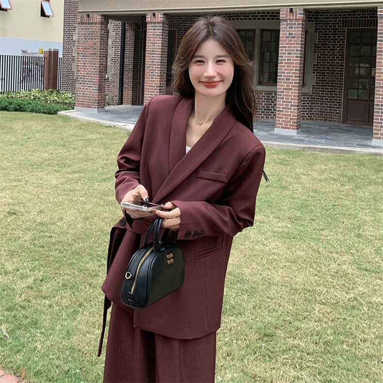 高级感西装套装女2025春季新款小个子炸街穿搭一整套阔腿裤两件套,女装套装/套裙,2C110
