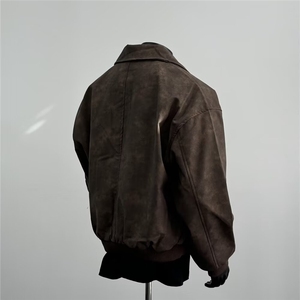 复古做旧PU皮衣夹克美式潮牌痞帅机车服外套休闲上衣Y1029P72网图图片