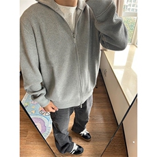 抖音得物保暖立领拉链针织外套秋冬宽松慵懒风纯色毛衣上衣AM02，男装针织衫/毛衣，电商A443