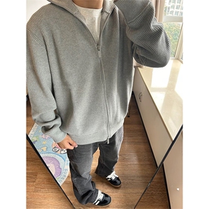 抖音得物 保暖立领拉链针织外套秋冬宽松慵懒风纯色毛衣上衣AM02图片