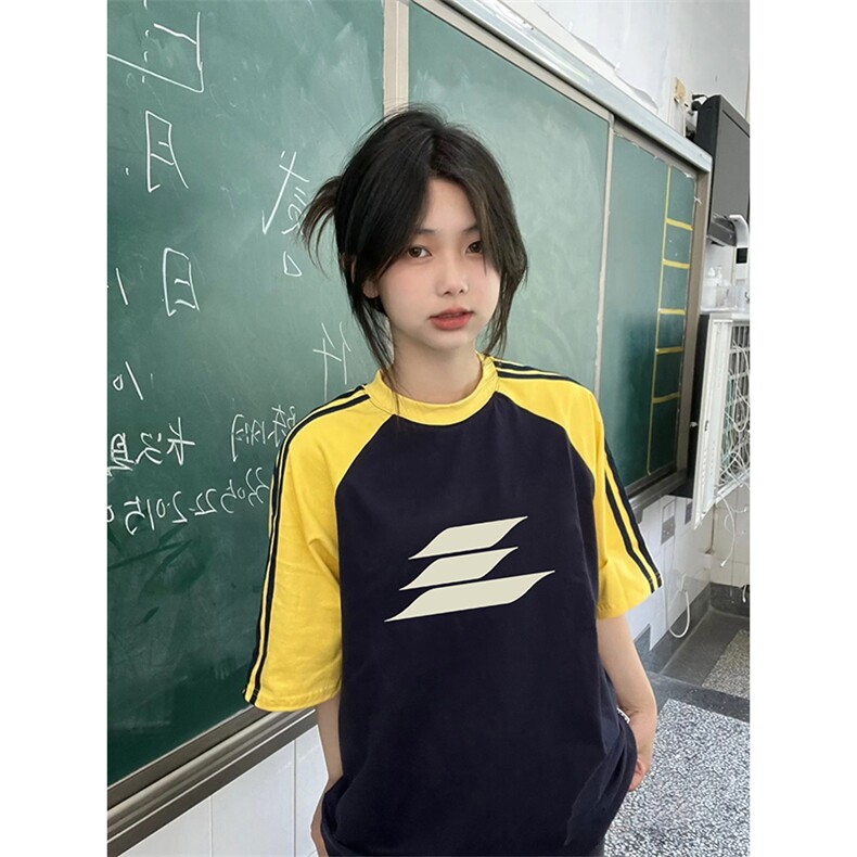 夏季美式高街重磅纯棉三条杠织带插肩撞色男女短袖T恤CZ50-特P25,男装T恤,电商A486