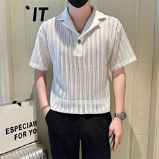 店主风社会小伙男士镂空V领短袖Polo衫翻领T恤男301A-1/PL98/P48，男装T恤，星座301A-1