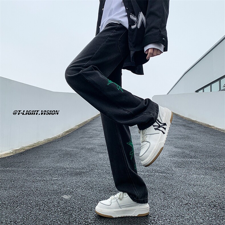 B221美式ins高街小众情侣款百搭刺绣直筒牛仔裤LK23037-P60控78,男装牛仔裤,电商B221