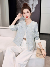 新中式国风外套女欧洲站2025年早春新款韩版圆领重工刺绣夹克上衣，女装短外套，妃曼