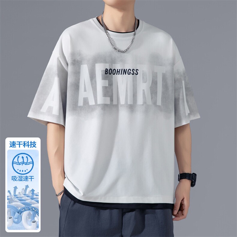 2025夏季新款无影墙印花假两件冰丝T恤M-5XLHT25449-P35,男装T恤,电商A022