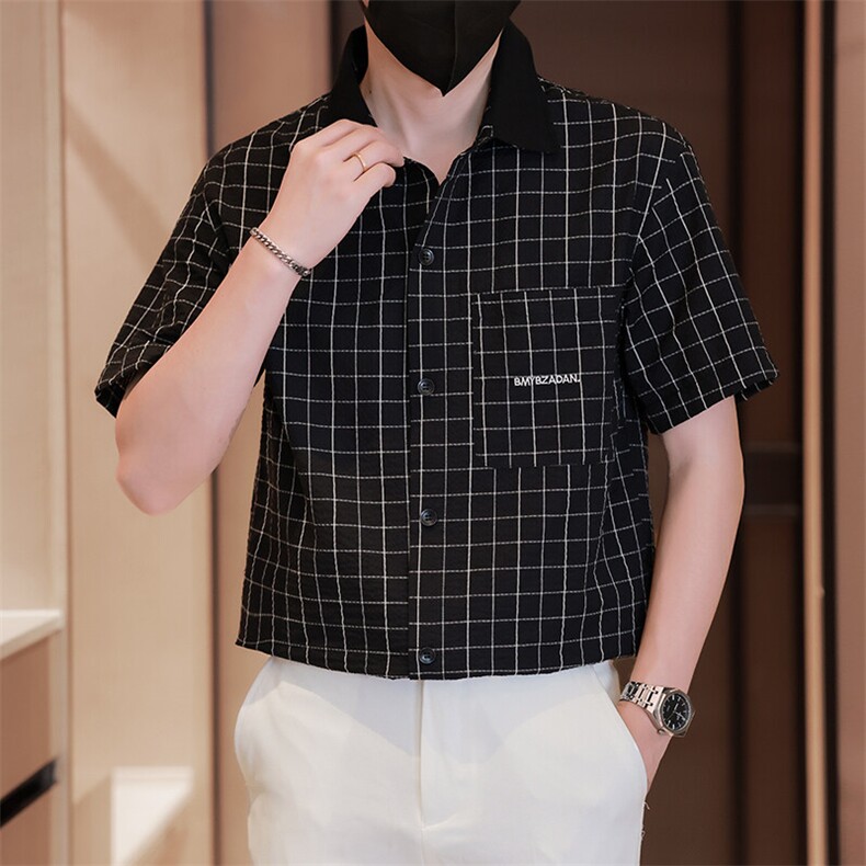 大货格子短袖衬衫男夏季2025新款痞帅高级感衬衣C317-C802-P50图片