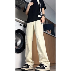 美式高街破洞牛仔裤男微喇高个子加长裤子190cm115直筒裤KZ054P60，男装牛仔裤，电商B312