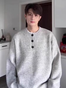 美式复古亨利领毛衣男慵懒风高级感针织衫外套 513AMY2370P46图片