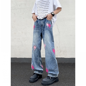 美式高街小众牛仔裤男女 个性百搭休闲裤N5085/P53图片