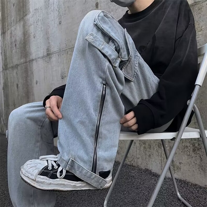 牛仔裤男秋季潮大码休闲裤子高街N5037P53图片