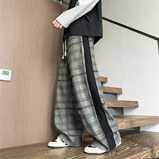 K25102批45控68格子撞色拼条拖地裤秋季新款休闲裤男裤子长裤，男装休闲裤，电商D229A