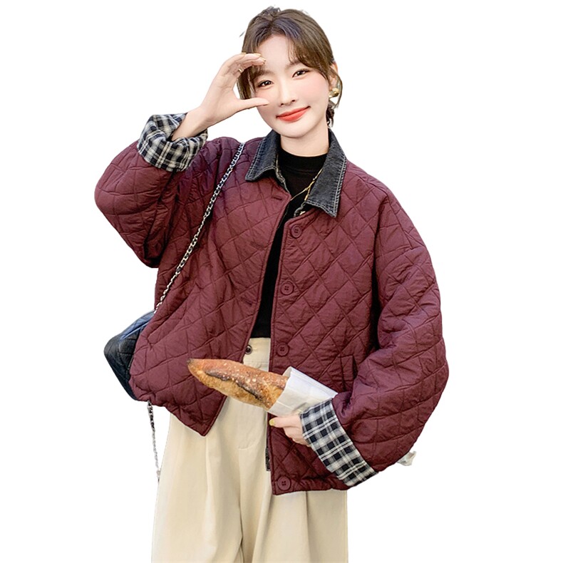 韩版气质牛仔拼接轻薄款棉服女2025冬季新款显瘦加厚短款棉衣棉袄,女装棉衣/棉服,C位