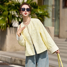 黄色显白超好看提花短外套女2025春装新款小香风时尚气质减龄上衣，女装短外套，布芭啦