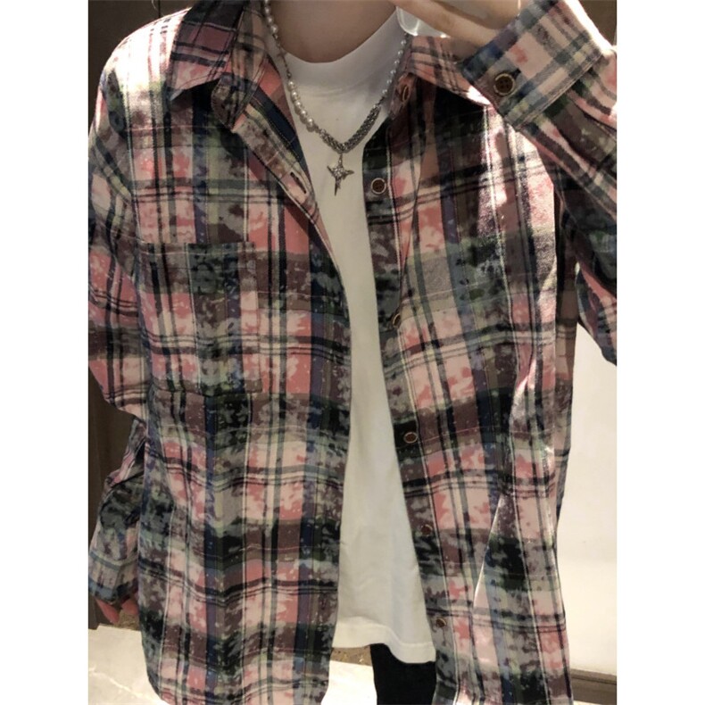 【有货】粉色格子衬衫男女款vintage美式复古长袖衬衣C54LL-特P45,男装衬衫,星座1007（原301D）