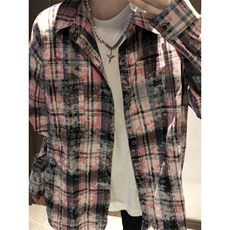【有货】粉色格子衬衫男女款vintage美式复古长袖衬衣C54LL-特P45，男装衬衫，星座1007（原301D）