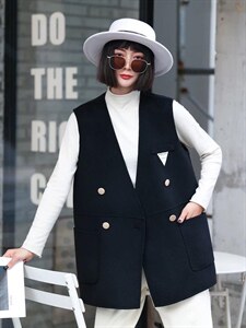 2022新款洋气三角标欧范儿羊毛双面呢马甲,女装马甲,L·H·X