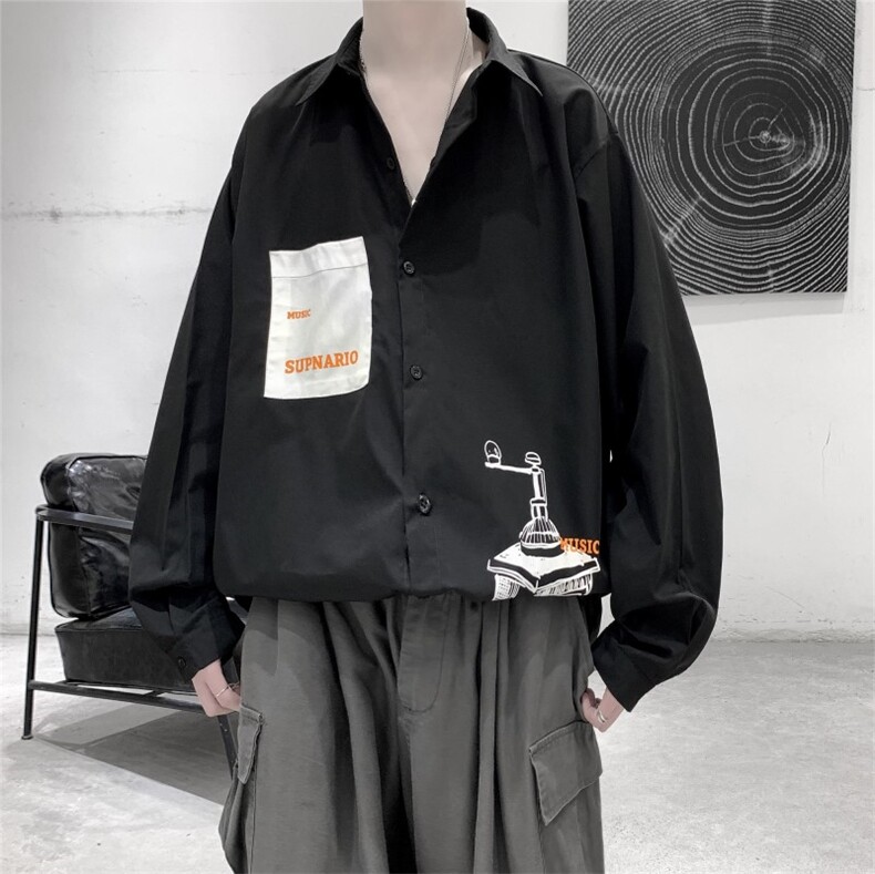 2021春新款个性学院风时尚长袖印花衬衫C035-P45,男装衬衫,电商A177