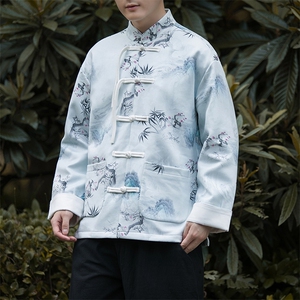 外景新中式风水墨竹子数码印花盘扣立领复古唐装外套   JK97图片