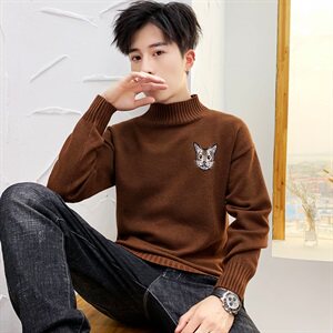 秋冬中领毛衣男套小猫头长袖外套男毛衫打底针织衫高领焦M228P35图片