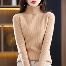 2024秋季新款高领长袖纯色套头衫修身百搭，女装羊毛衫，秋双羊绒