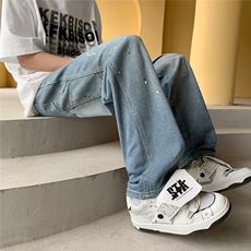 港风潮男夏季新款牛仔裤嘻哈ins潮高街帅长裤N09034-P45，男装牛仔裤，星座308B-1
