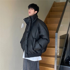 网图25冬季立领PU皮棉服男装短款棉衣外套冬装情侣面包服S526特70图片