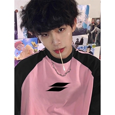 抖音得物品质二开240克宽松纯棉美式潮牌插肩三杠织带短袖T恤，男装T恤，电商A486-1