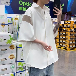 衬衫男士韩版潮流拼色痞子帅气夏季短袖2024新款ins外套CY769-P37图片