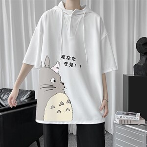 LD54150-P45 连帽短袖t恤男大码胖子带帽五分袖中袖图片