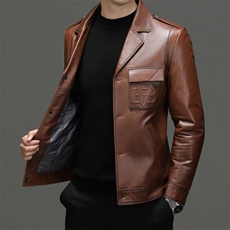 23095秋冬新款海宁羽绒服男牛皮外套西装领商务男装P1020，男装皮衣，电商B360