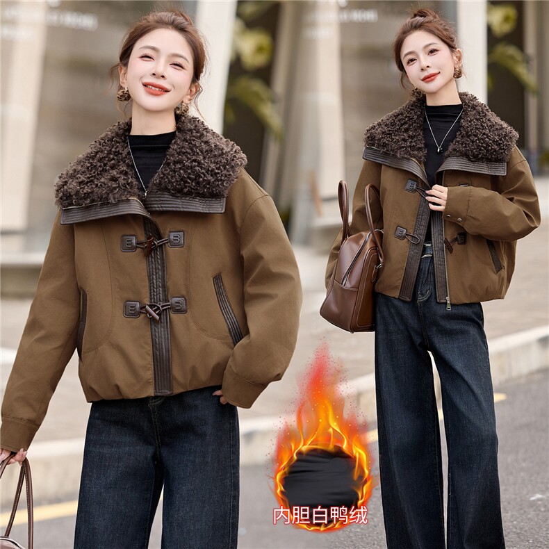 现货高级感派克羽绒服女2025冬季新款宽松保暖白鸭绒外套女,女装羽绒服,美沁